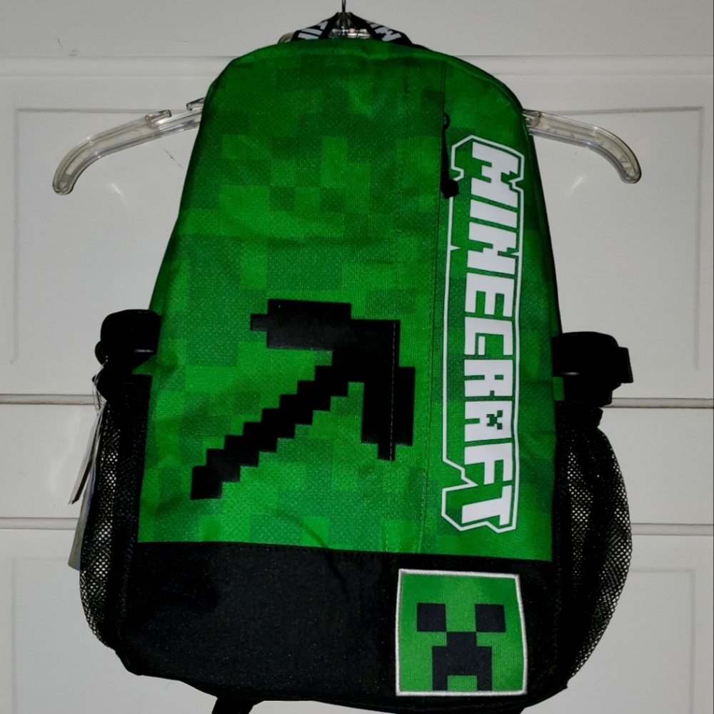 Minecraft Pickaxe Creeper Unisex 18" Laptop Backpack, Green Black NWT